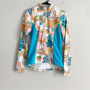 Sheila Moon Goldi Highball Long Sleeve Half Zip Orange Blue Cycling Jersey Small